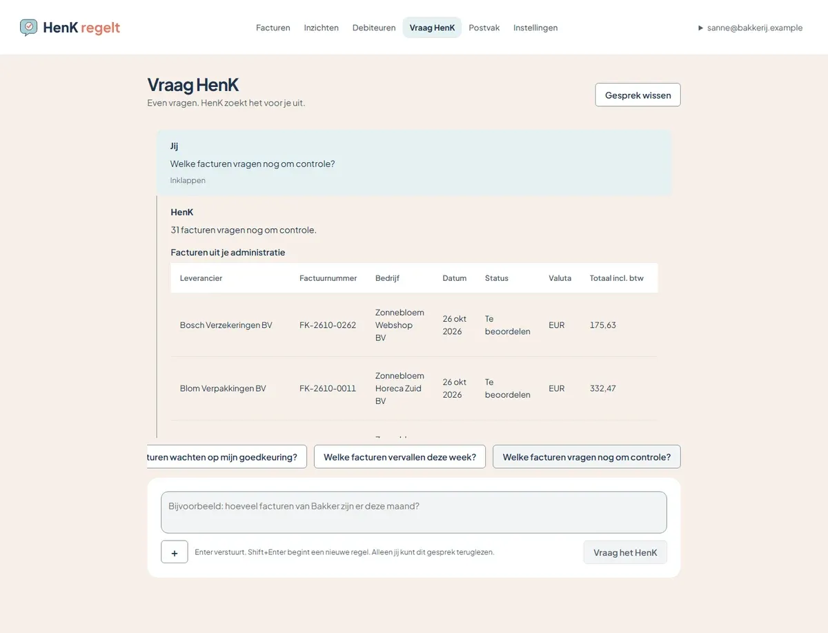 Vraag HenK beantwoordt een vraag over facturen met een tabel uit de eigen administratie